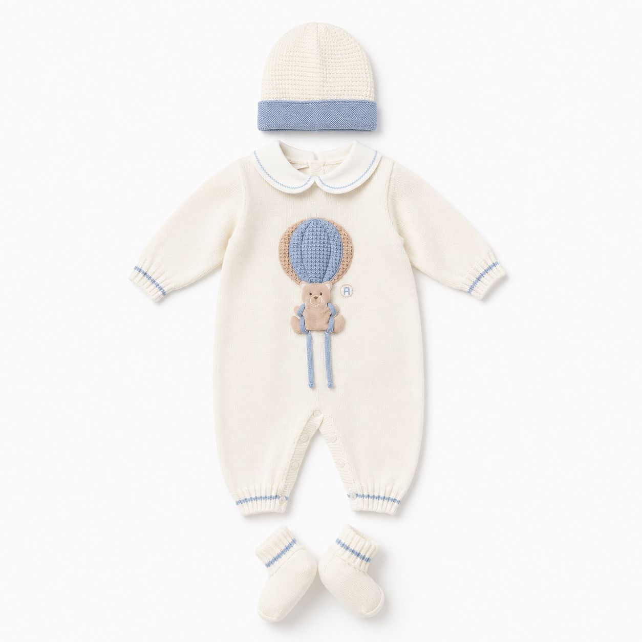 Set Nascita in Lana Mongolfiera Vaniglia Cielo - Marlù