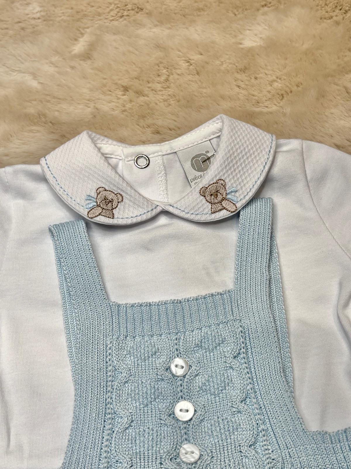 Salopette + Body Azzurro con ricamo Orsetto - Marlù