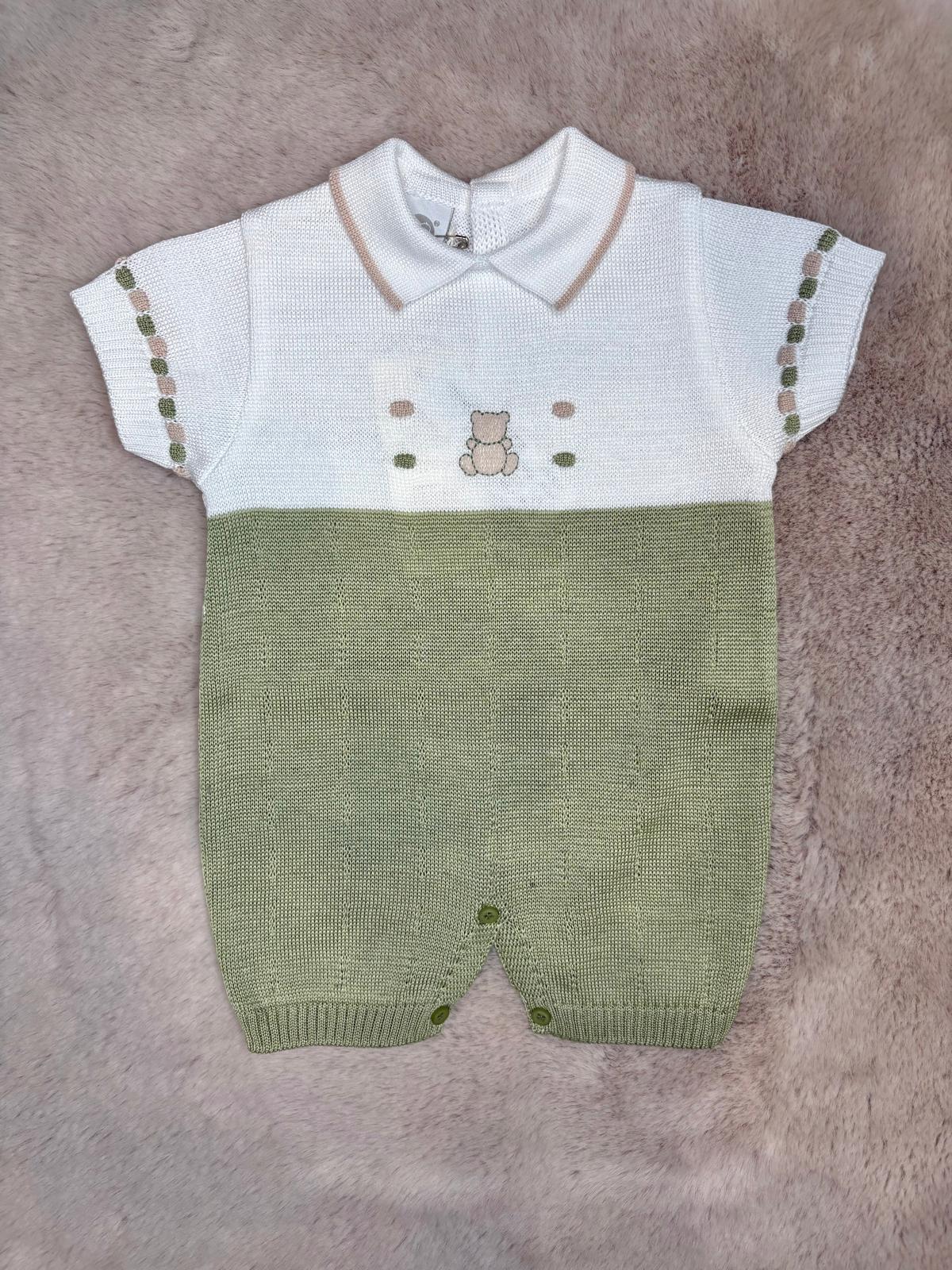 Pagliaccetto in filo con ricamo verde e beige - Marlù