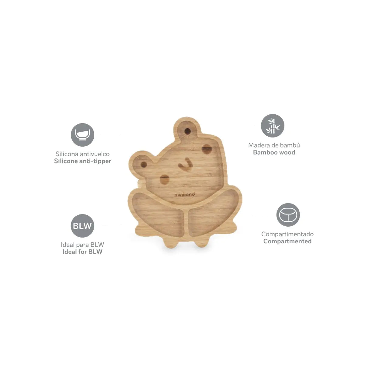Piatto per bambini wooden plate frog - Miniland