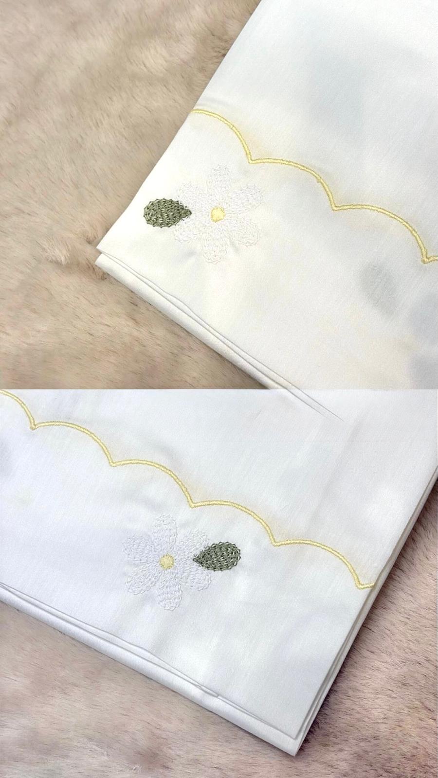 Set 3Pz lenzuolino con ricamo Bianco e Giallo - Marlù