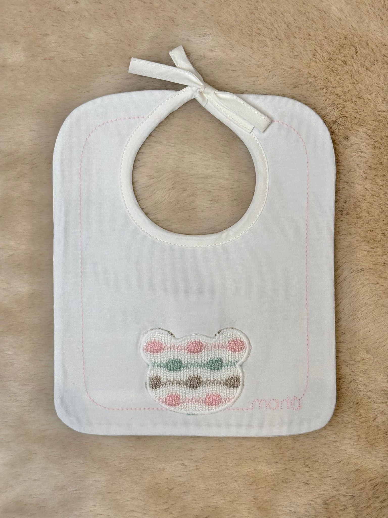 Bavetta Orsetto con ricamo rosa - Marlù