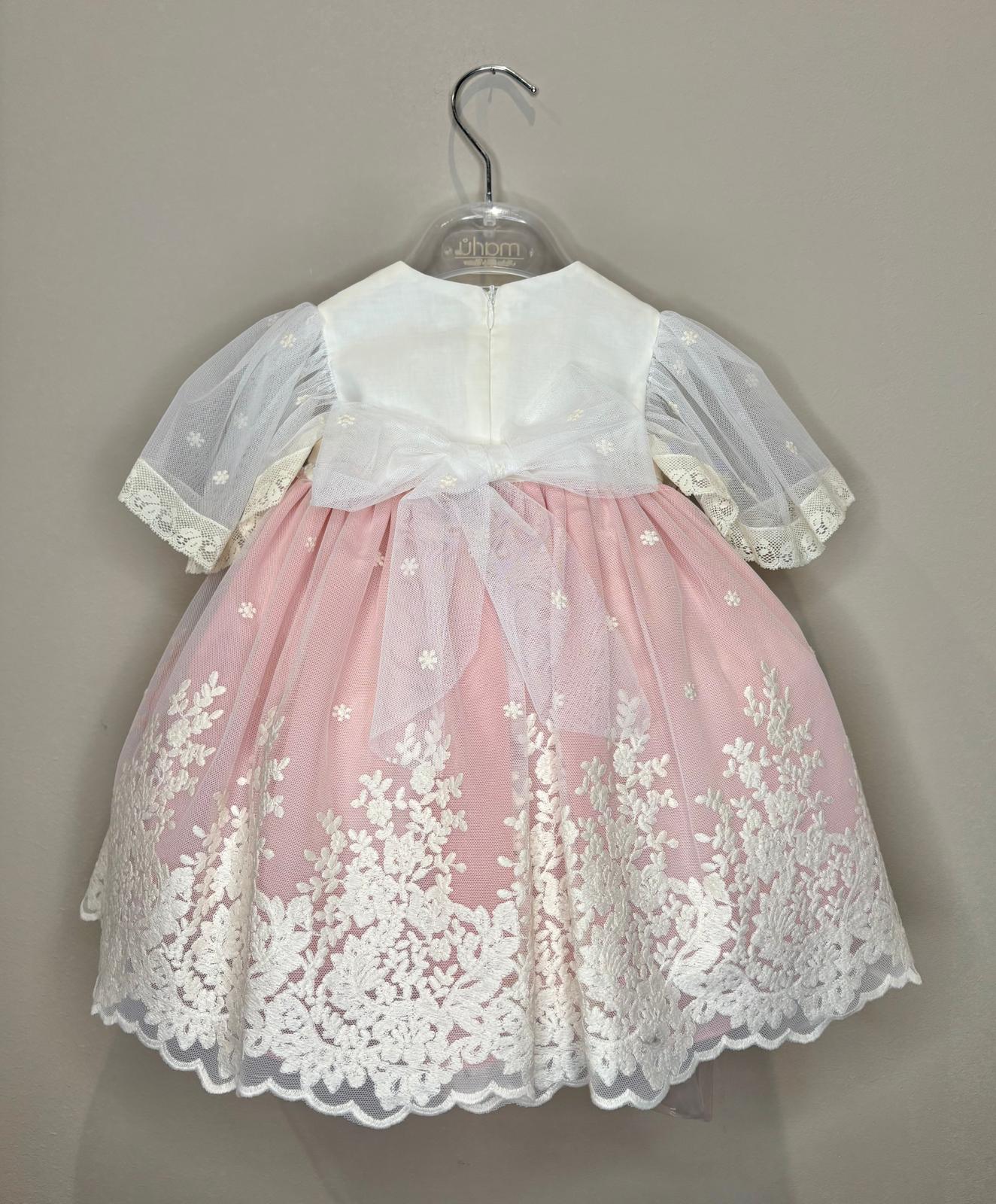 Vestitino Cerimonia Rosa Tulle e Pizzo con Cinturino - Marlù