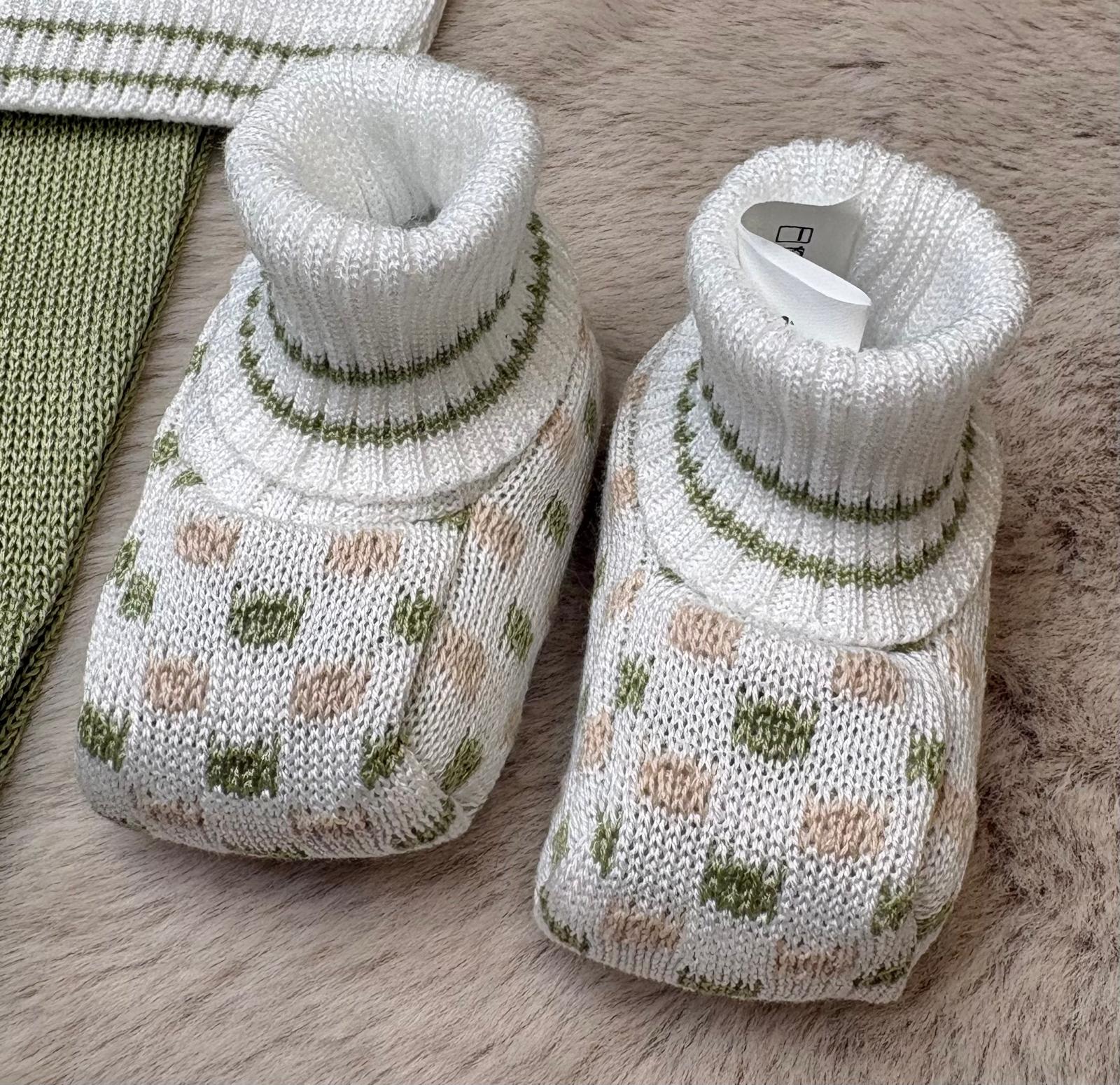 Completo 3Pz in filo con ricamo verde e beige - Marlù