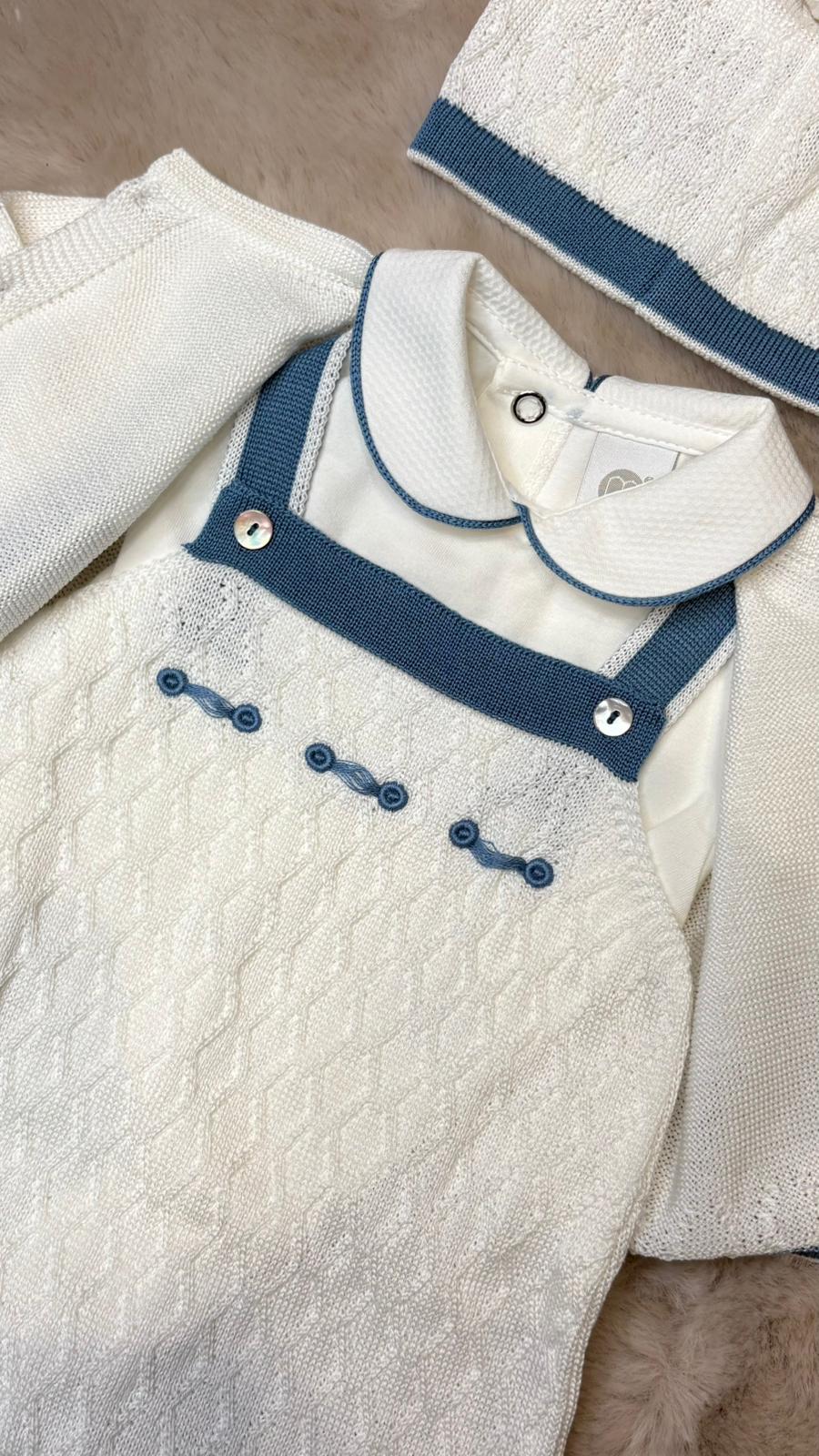 Completo in filo Salopette e Cardigan Blu e Bianco - Marlù