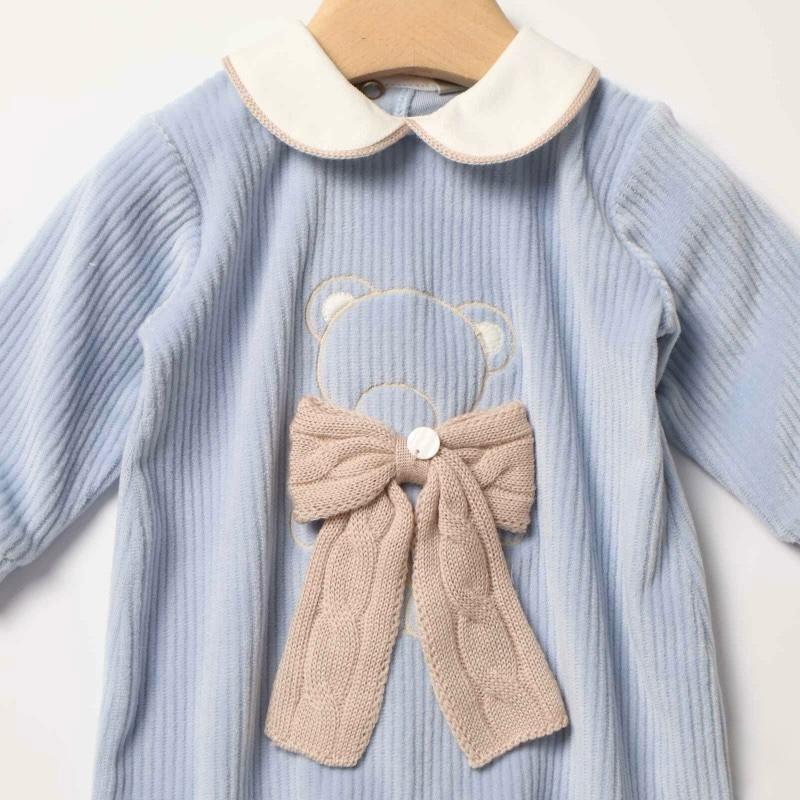 Set Nascita in Ciniglia Azzurro Orsetto e Fiocco - Marlù
