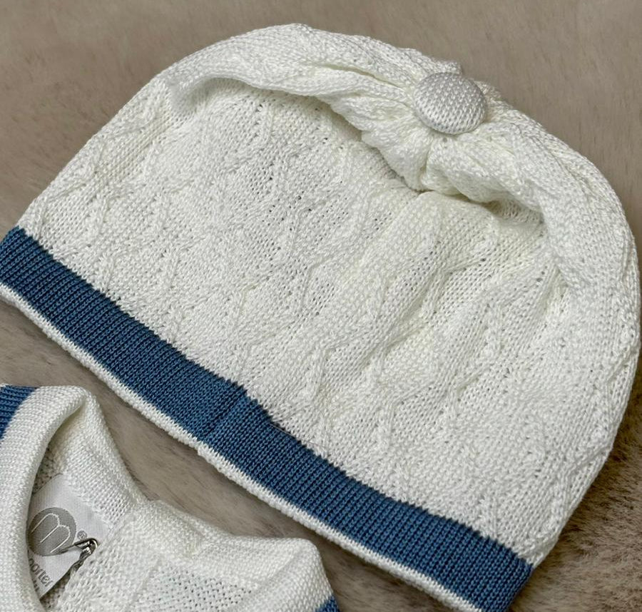Completo in filo Salopette e Cardigan Blu e Bianco - Marlù