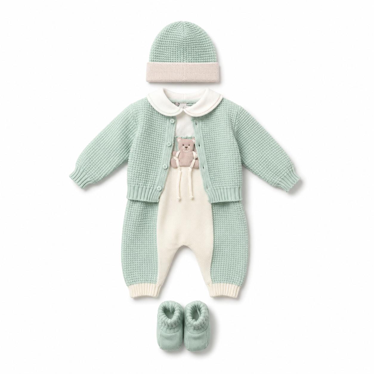 Set Nascita in Lana Mongolfiera Verde Lichene - Marlù