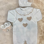 Completo 3pz beige e bianco cuori - Marlù