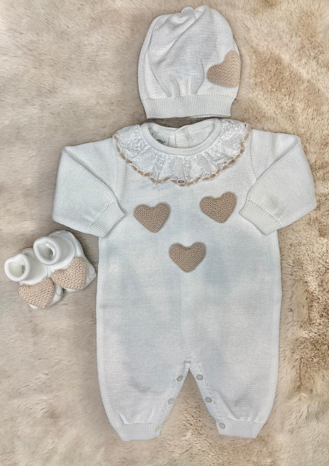 Completo 3pz beige e bianco cuori - Marlù