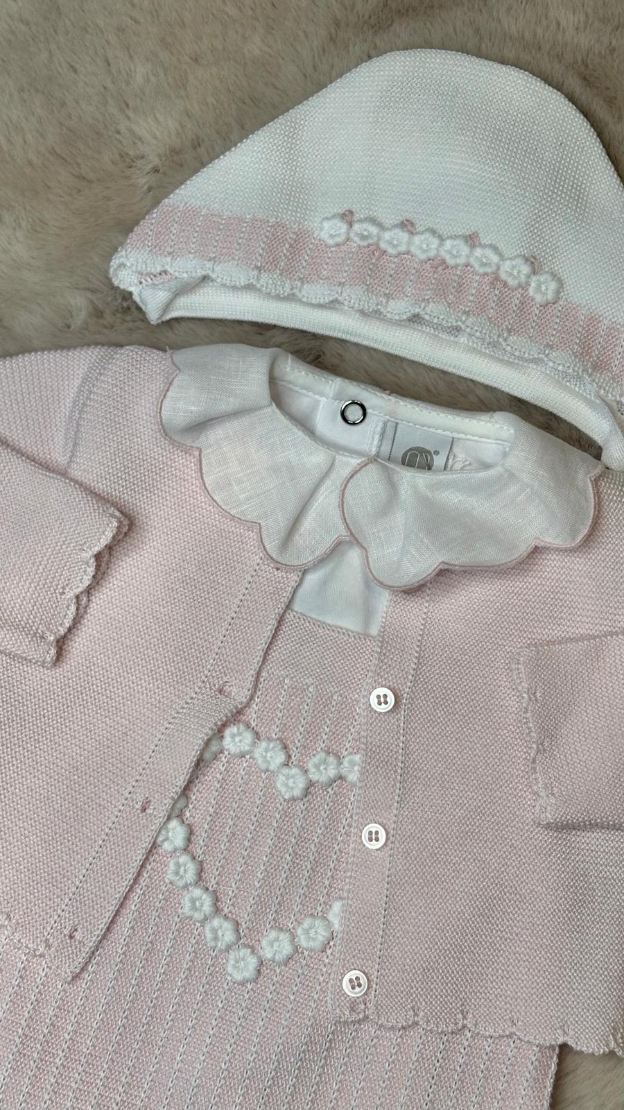 Completo con cardigan Rosa Pastello e ricamo fiori - Marlù