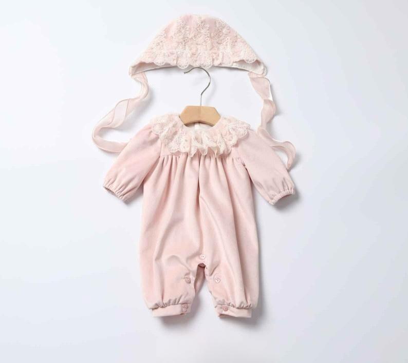 Set Nascita Rosa in Velour con Pizzo Rebrodé - Marlù