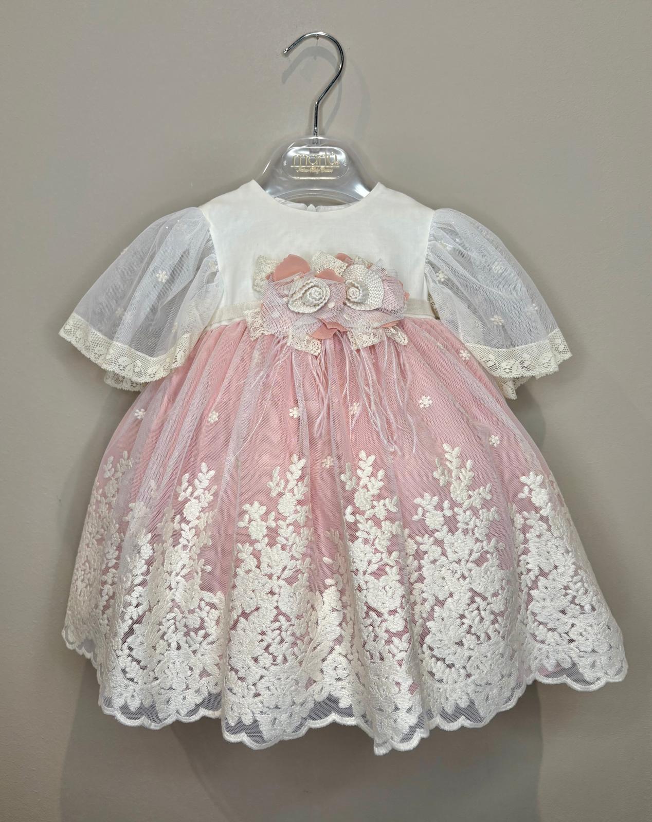 Vestitino Cerimonia Rosa Tulle e Pizzo con Cinturino - Marlù