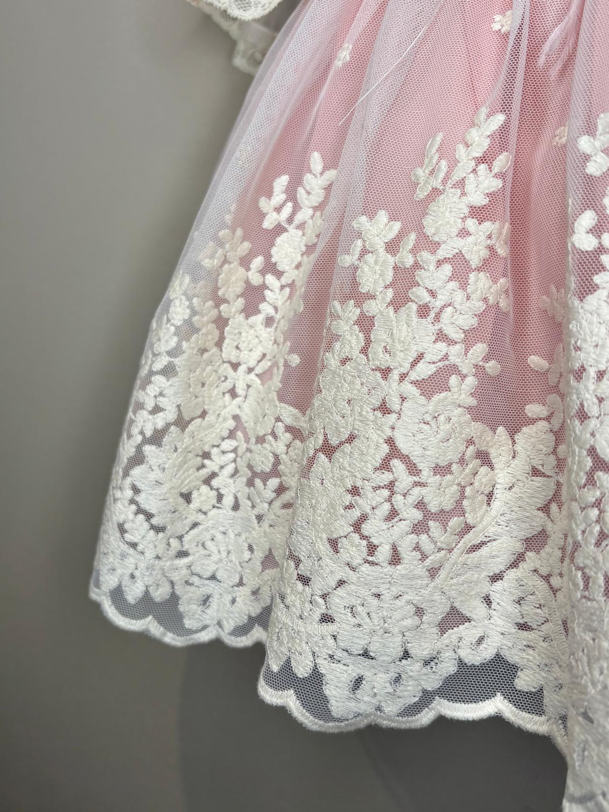 Vestitino Cerimonia Rosa Tulle e Pizzo con Cinturino - Marlù