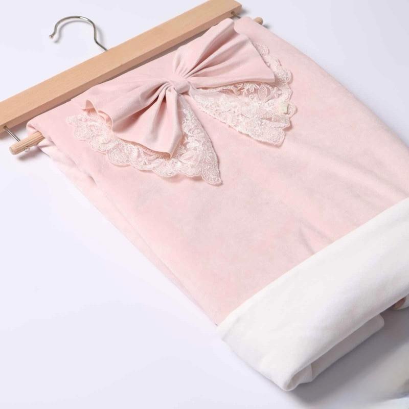 Copertina Rosa Velour con Fiocco e Pizzo Rebrodé - Marlù