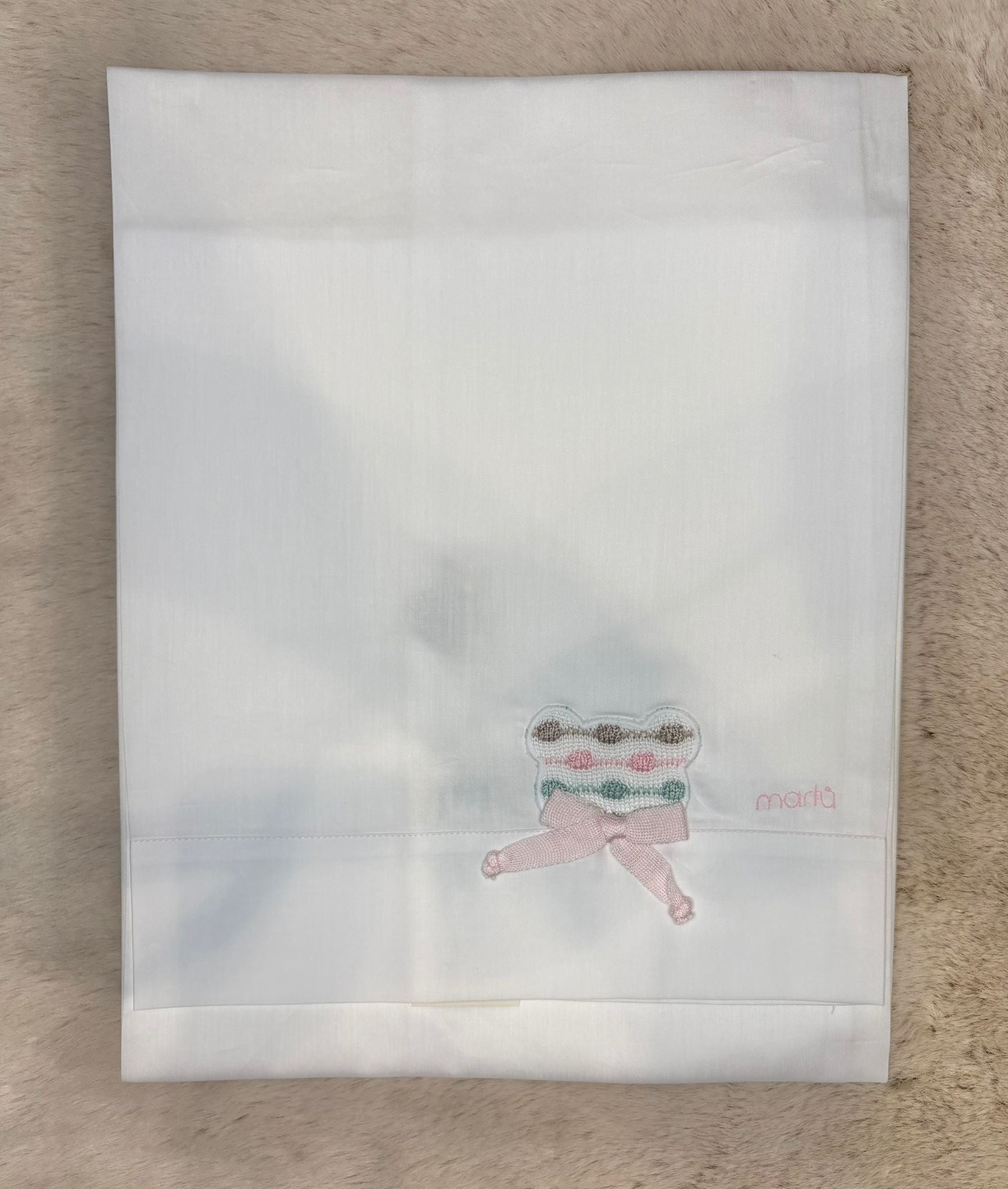 Set 3Pz Lenzuolino con ricamo orsetto rosa - Marlù