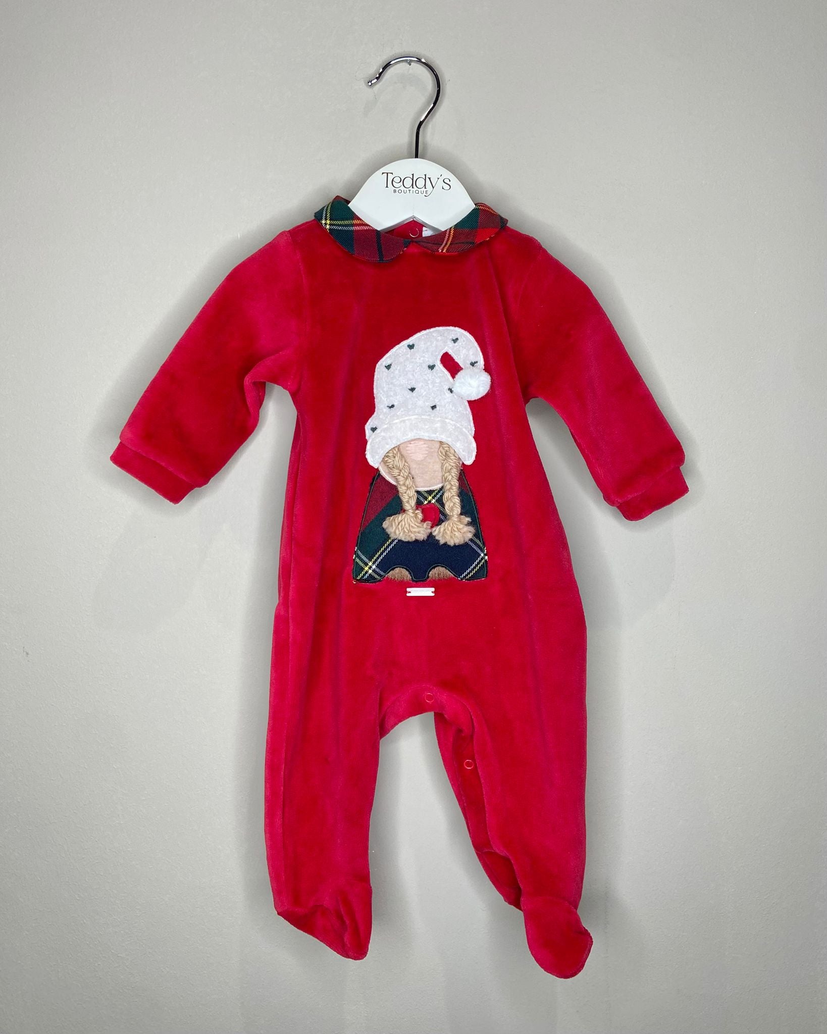 Tutina in ciniglia rossa natalizia bimba fino alla 6 mesi - Lalalù