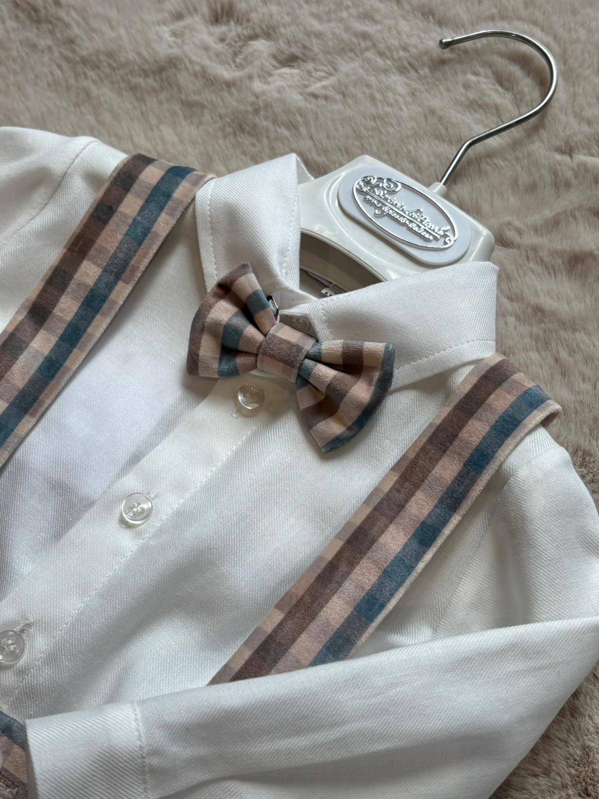 Completo Cerimonia con camicia e pantalone a quadri con bretelle - La Sartoria dei Piccoli