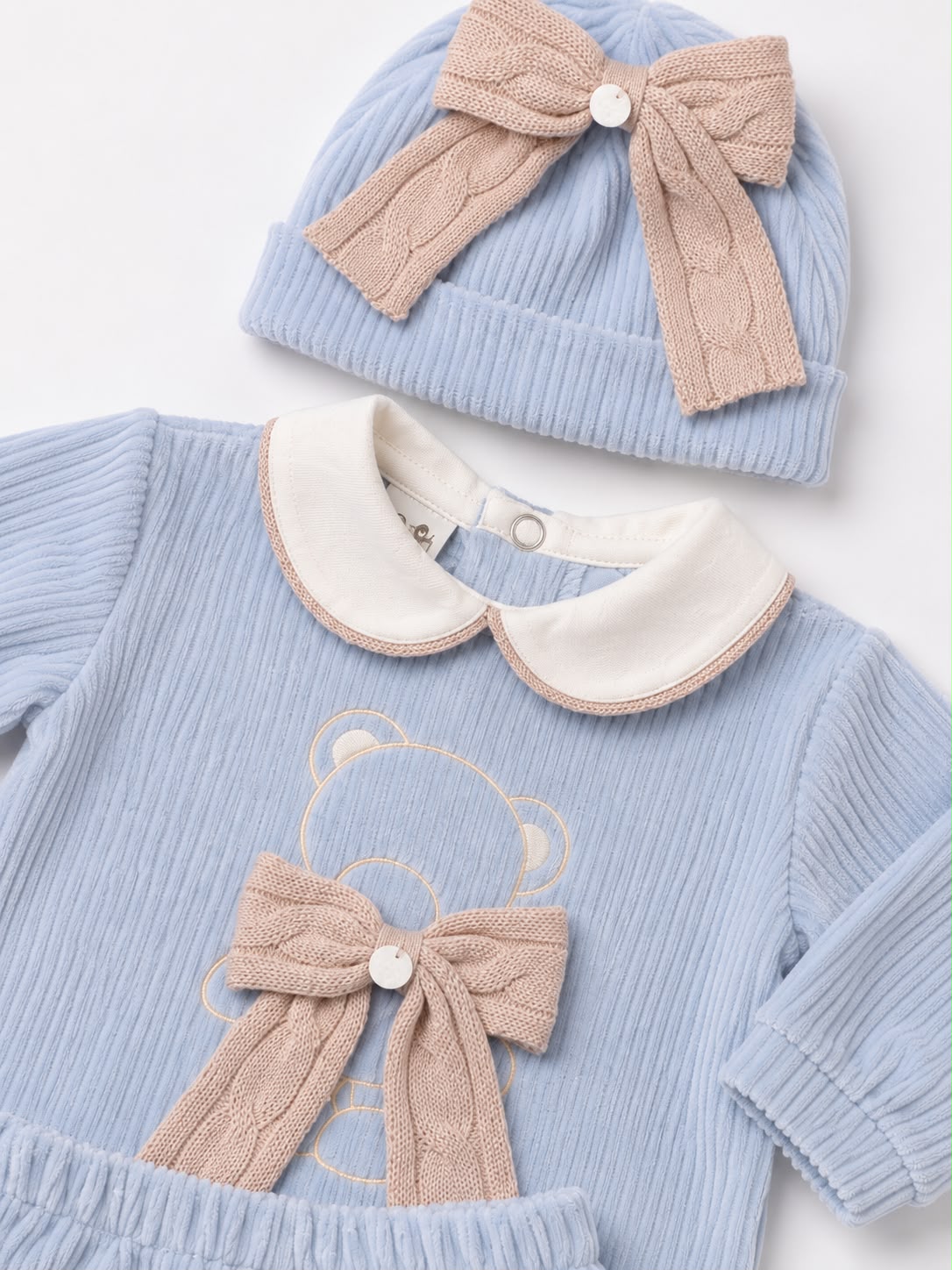 Set Nascita in Ciniglia Azzurro Orsetto e Fiocco - Marlù