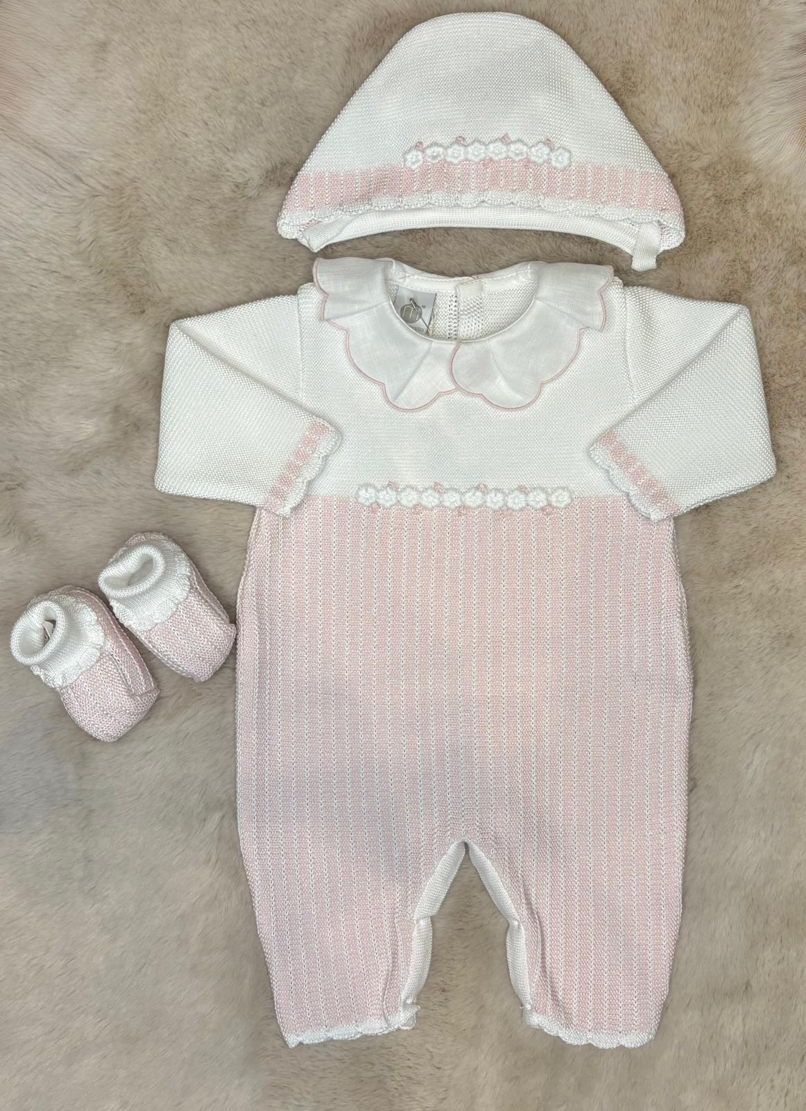 Set 3Pz Rosa Pastello con ricamo fiori - Marlù