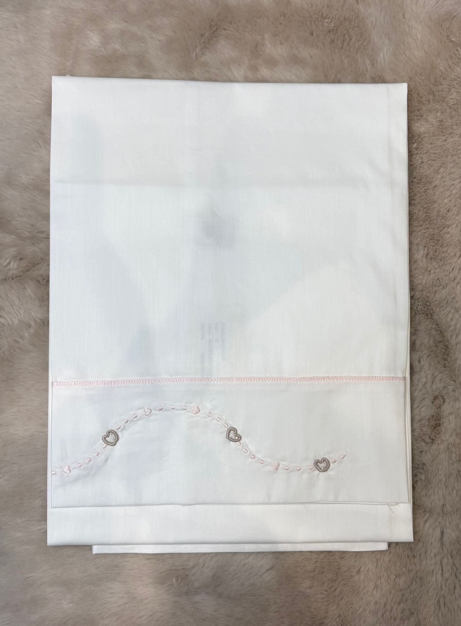 Set 3Pz Lenzuolino con ricamo rosa e tortora - Marlù