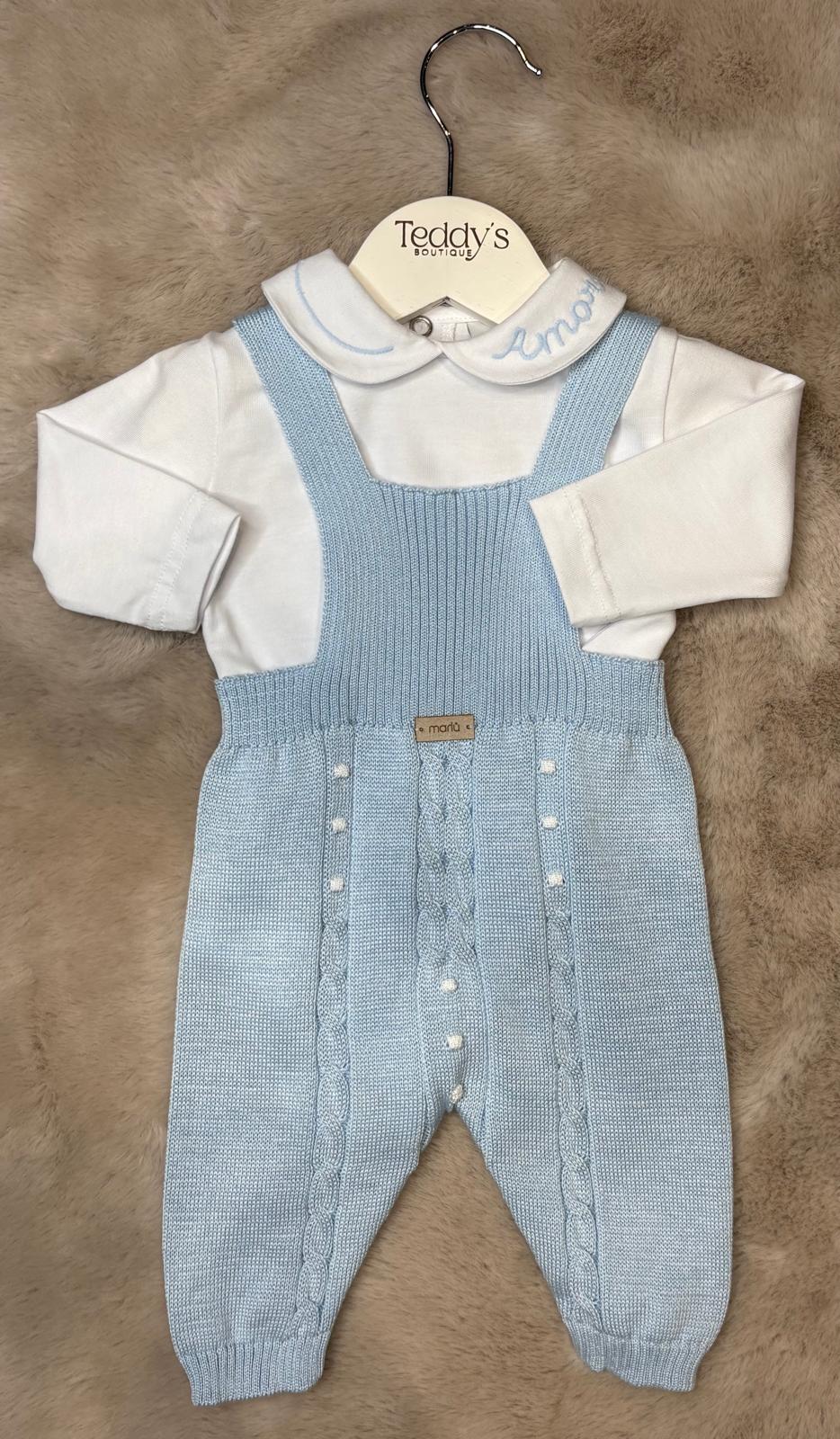 Completo 2pz salopette azzurro polvere e body - Marlù