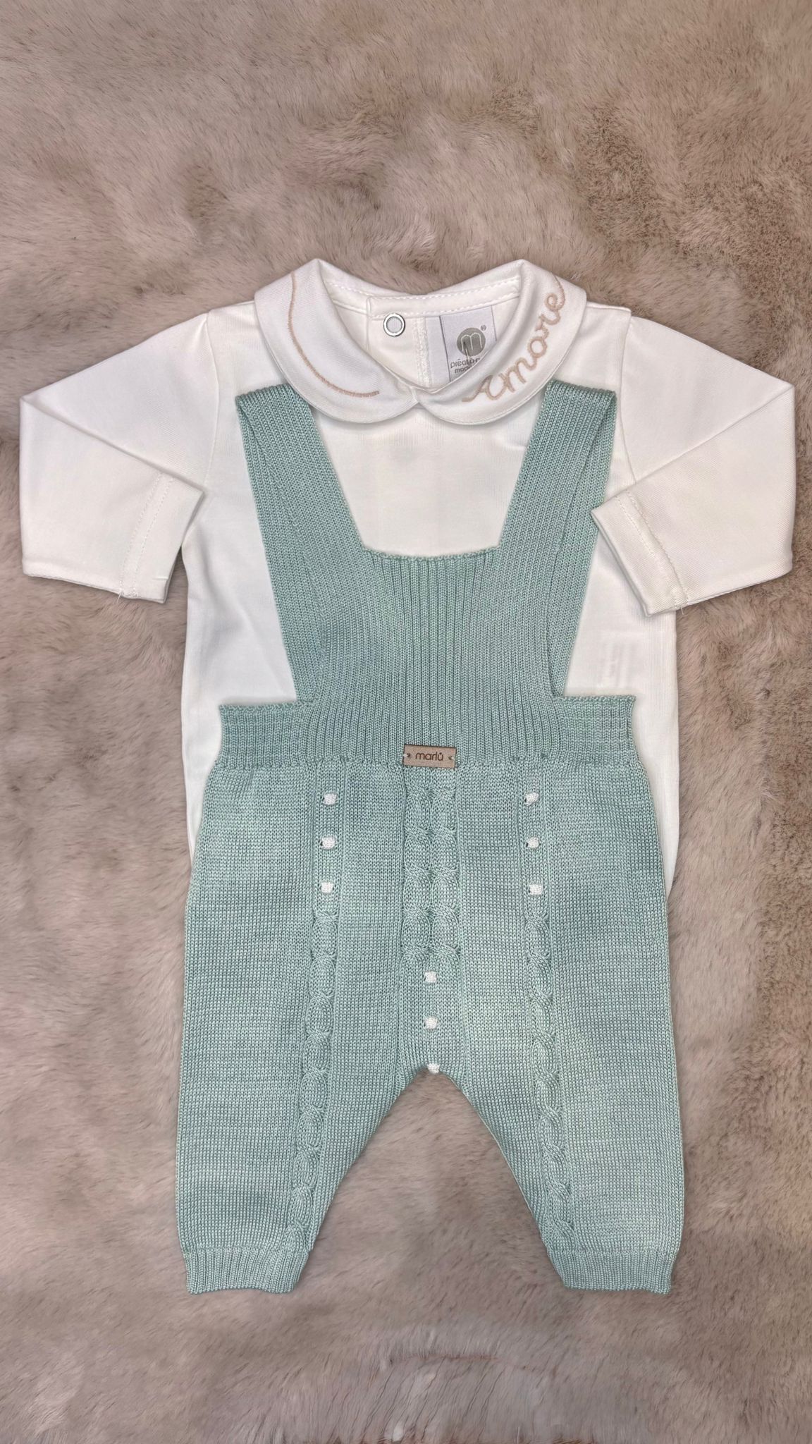 Completo 2Pz salopette e body verde salvia - Marlù