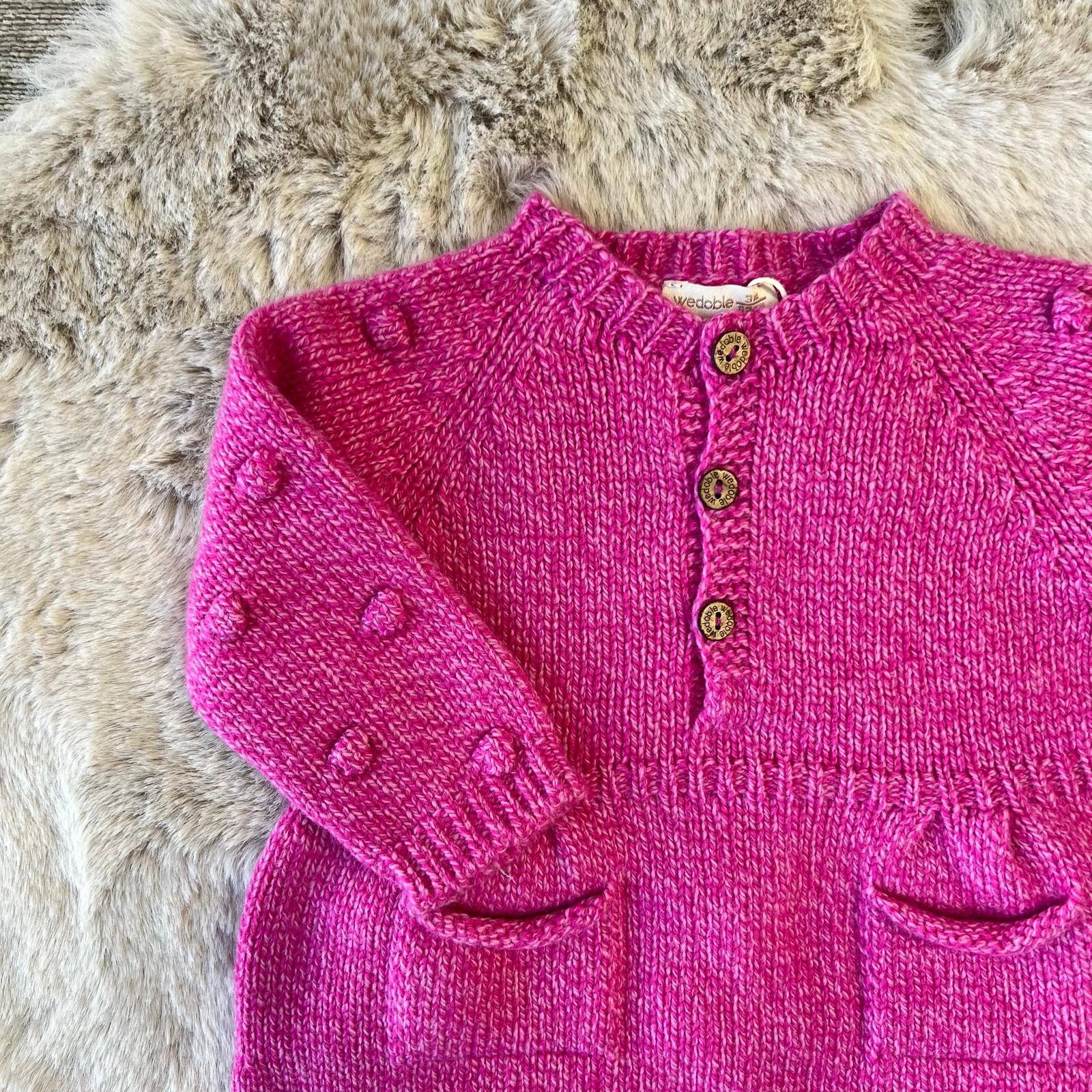 Abito fucsia in lana e cashmere bimba 3 e 12 mesi - WEDOBLE