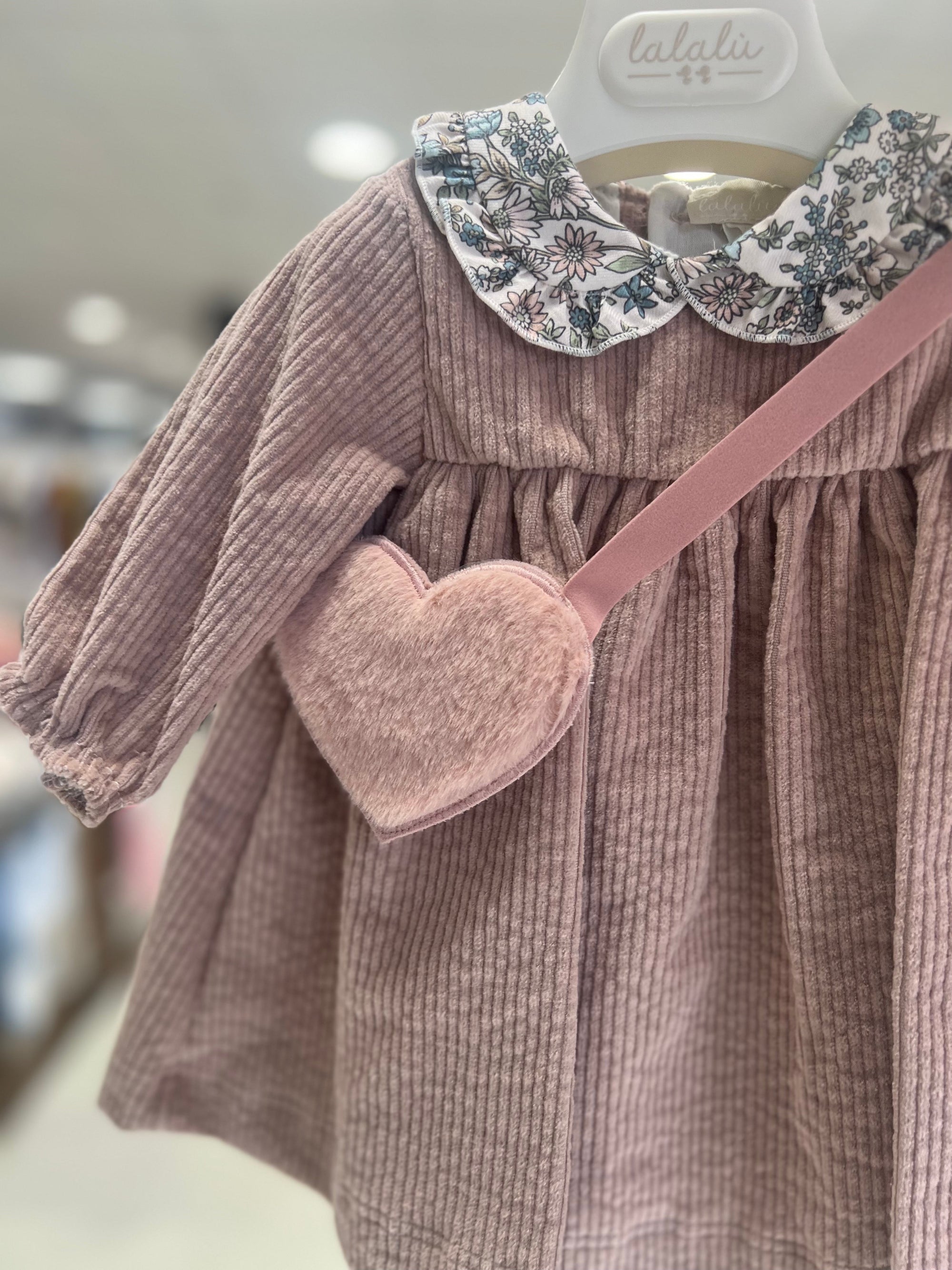 Abitino in velluto rosa con bordetta dalla 3 alla 12 mesi — Lalalù
