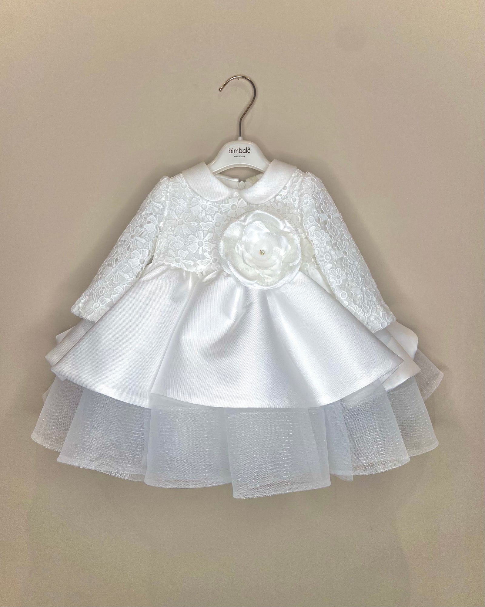 Vestitino Cerimonia Bianco in Pizzo e Raso - Bimbalò