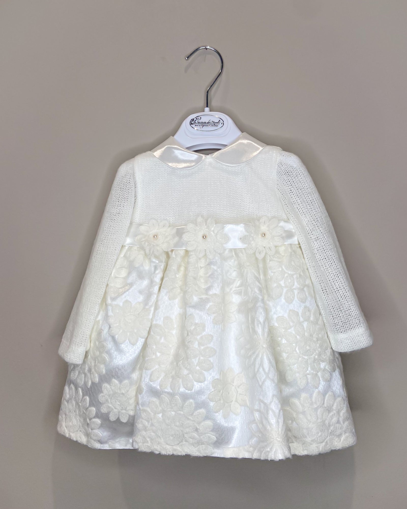 Vestitino Cerimonia in Lana con Fiori Ricamati - La Sartoria dei Piccoli