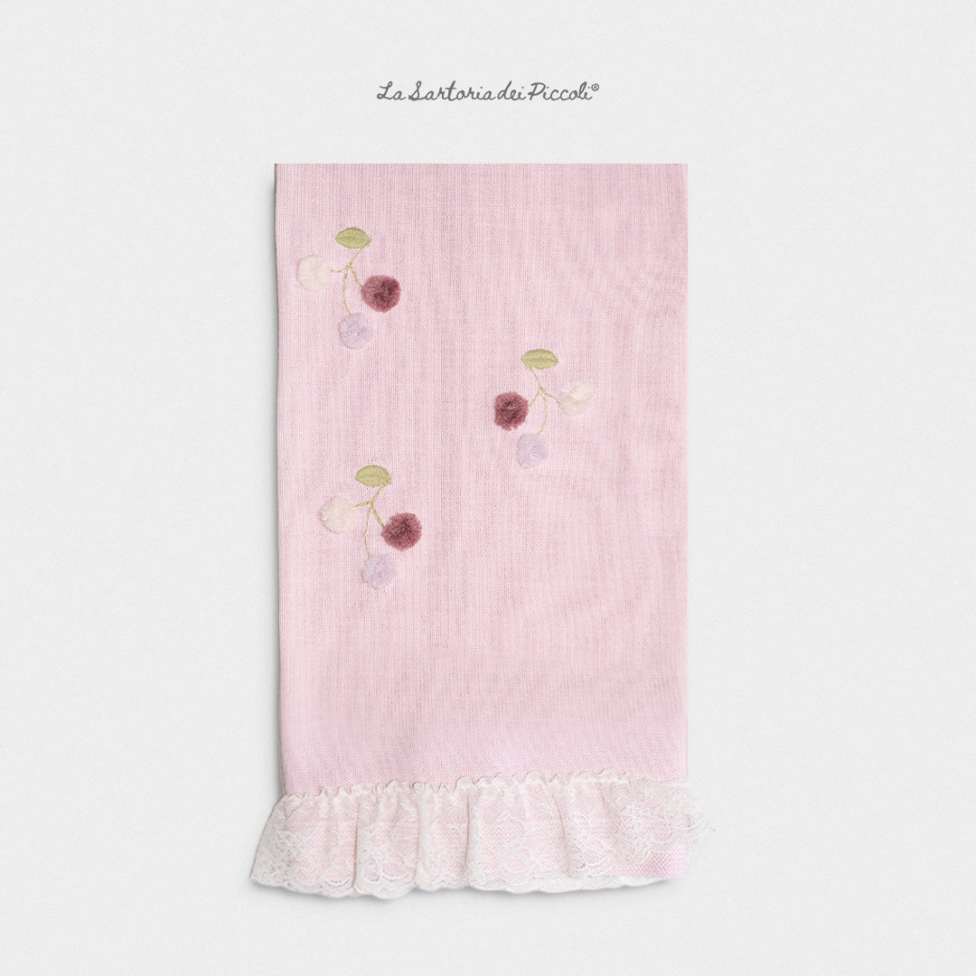 Copertina Lana Rosa con Fiori Ricamati - La Sartoria Dei Piccoli