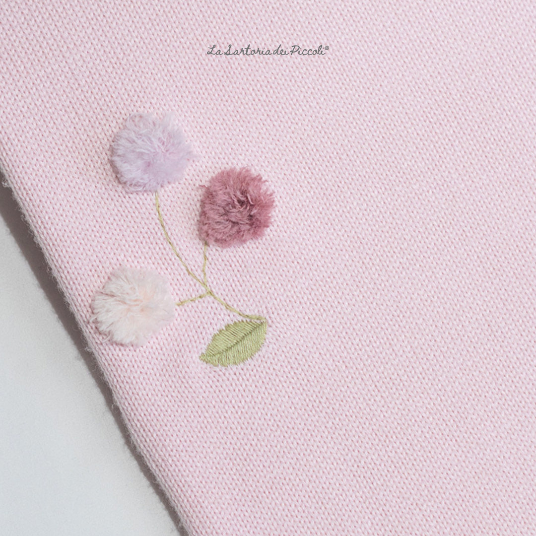 Copertina Lana Rosa con Fiori Ricamati - La Sartoria Dei Piccoli