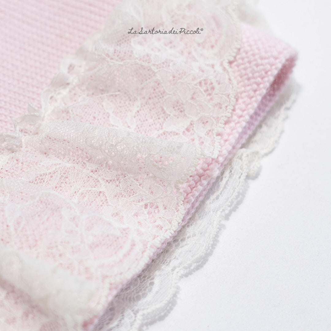 Copertina Lana Rosa con Fiori Ricamati - La Sartoria Dei Piccoli