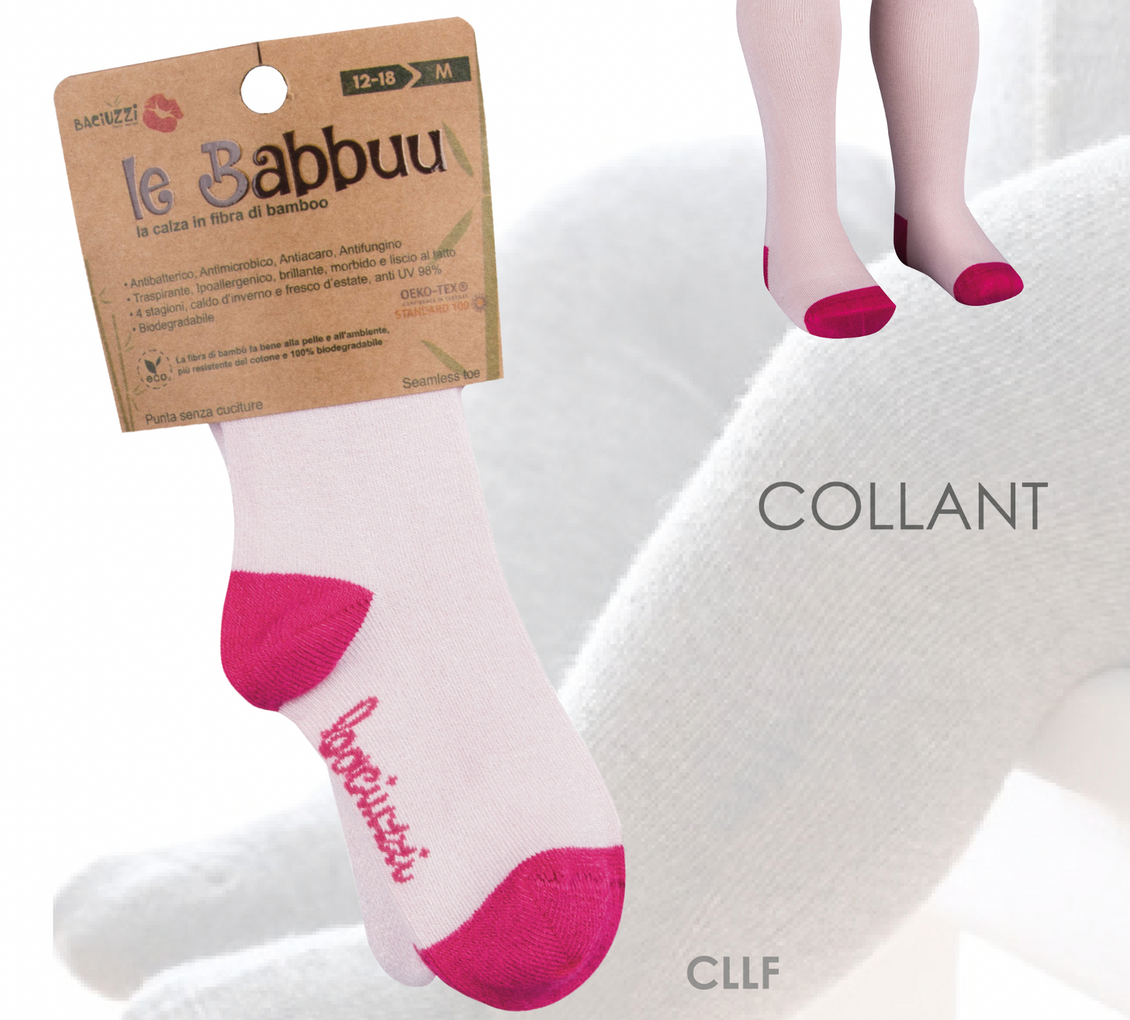 Collant in fibra di Bamboo Rosa — Dalla 6/12 mesi alla 18/24 mesi