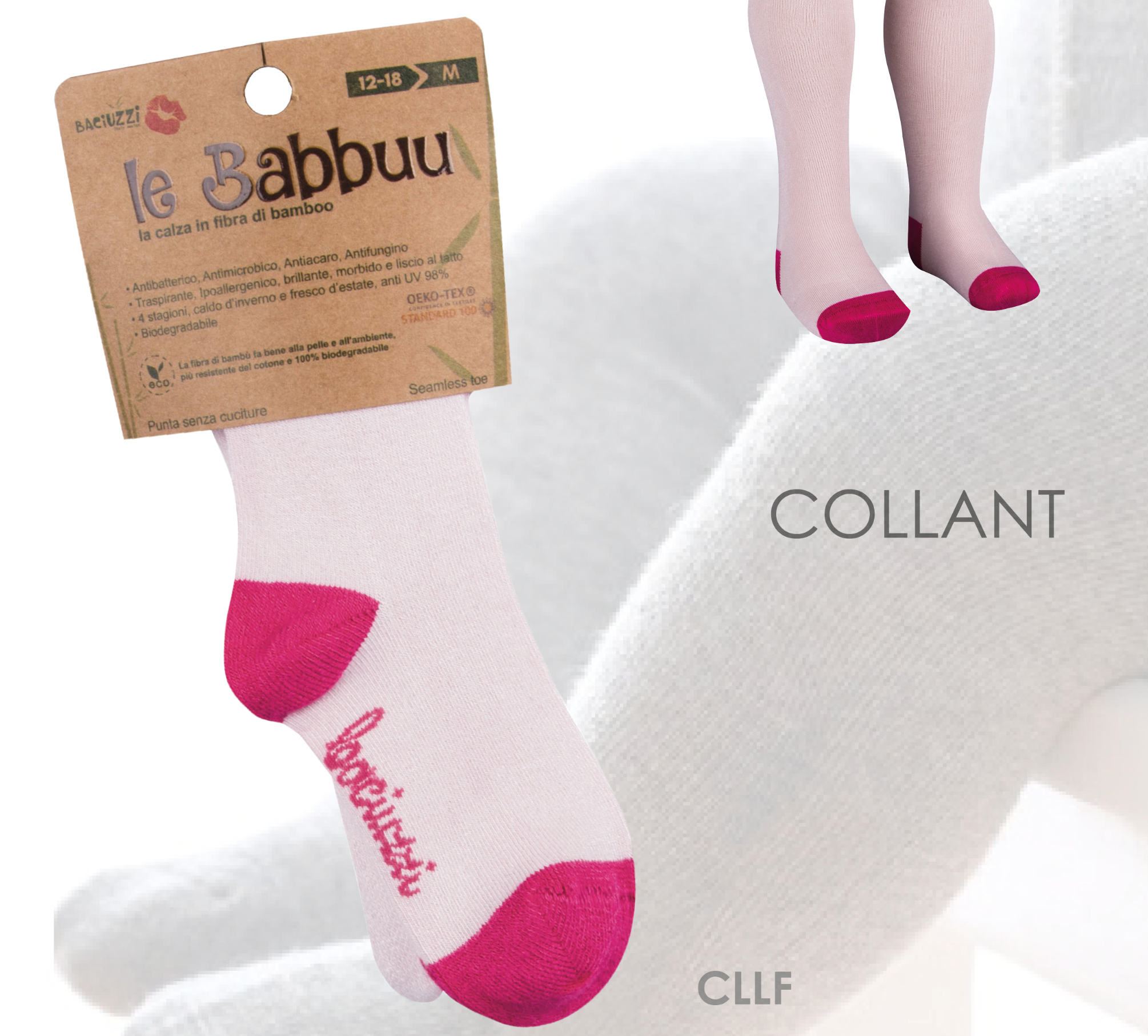 Collant in fibra di Bamboo Rosa — Dalla 6/12 mesi alla 18/24 mesi