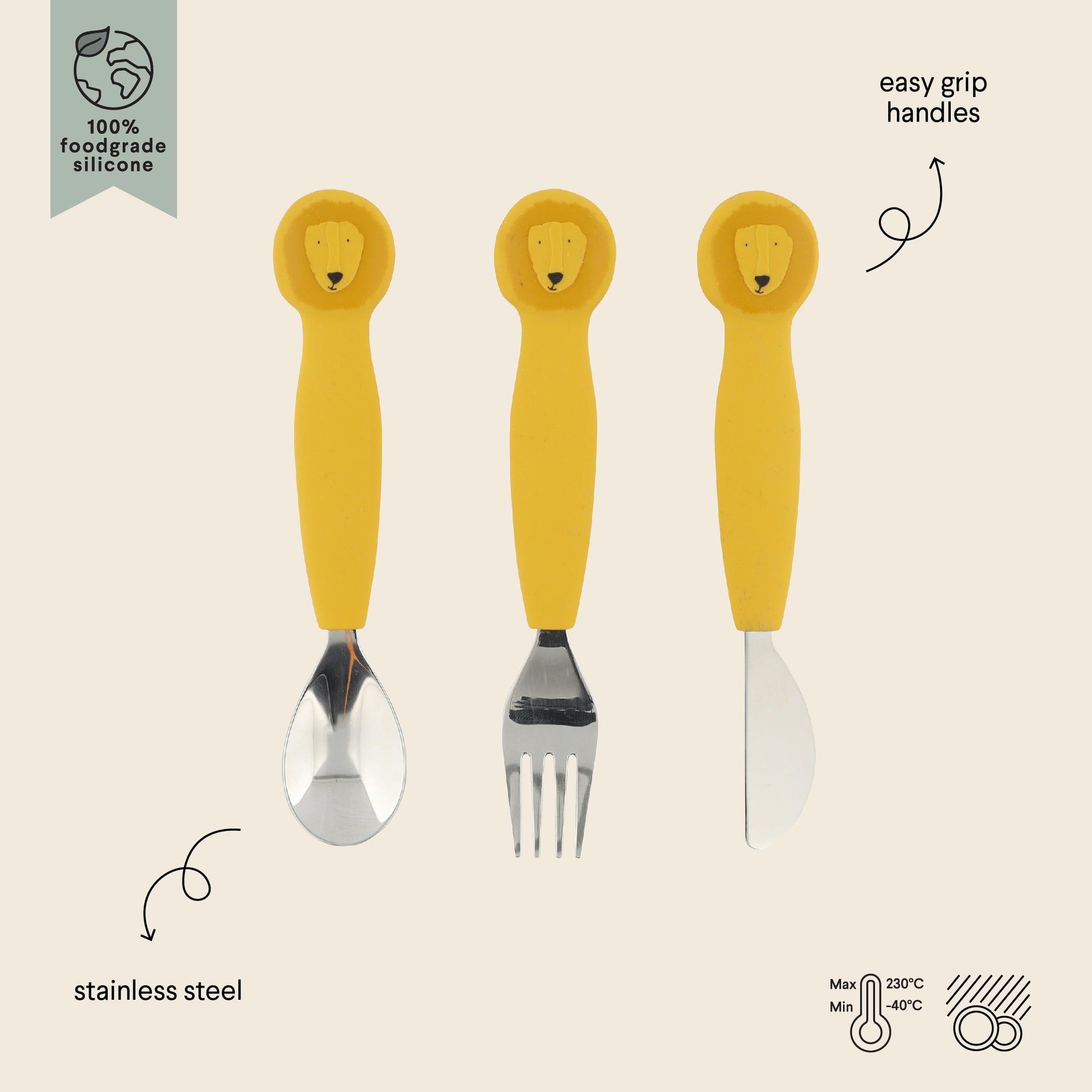 Set di posate in silicone confezione da 3 - Mr. Lion - Trixie