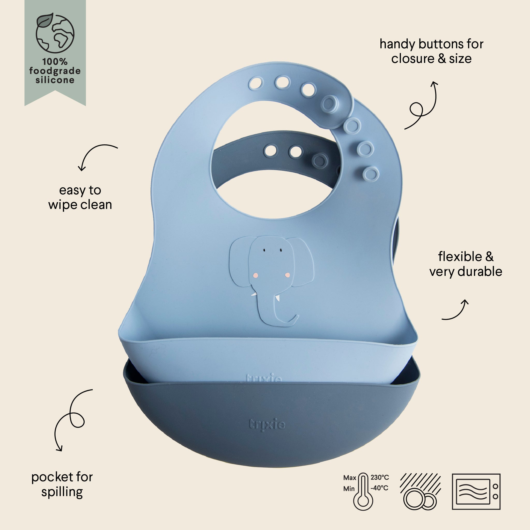 Bavaglino in silicone confezione da 2 Elefante - Trixie