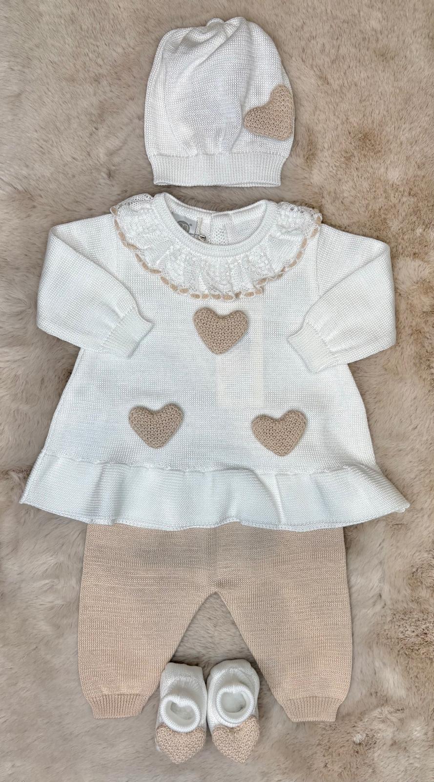 Completo 4 pezzi cuori beige e bianco - Marlù