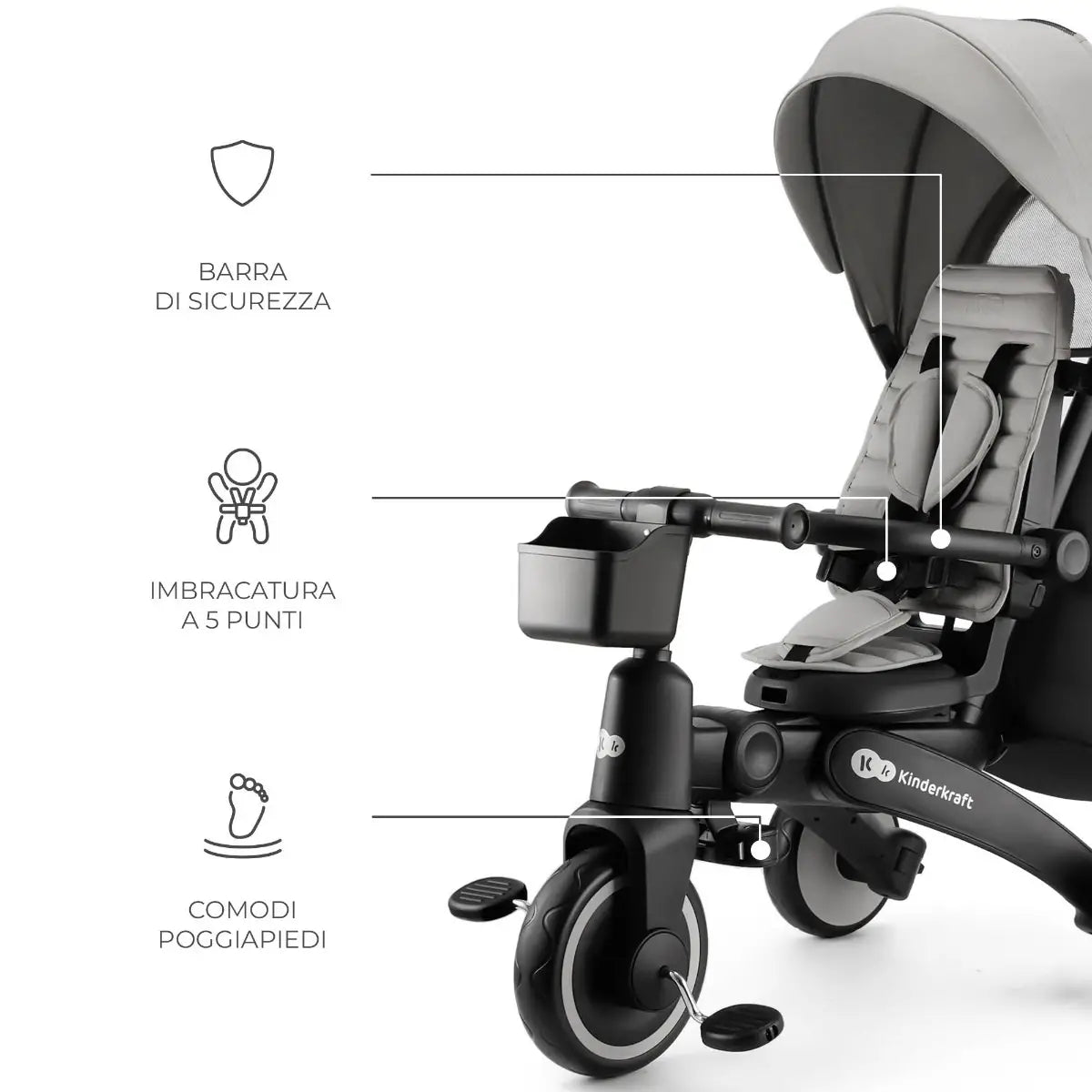 Triciclo Pieghevole JAZZ 2 Rocket Grey - Kinderkraft
