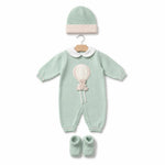 Set Nascita in Lana Mongolfiera Verde Lichene - Marlù