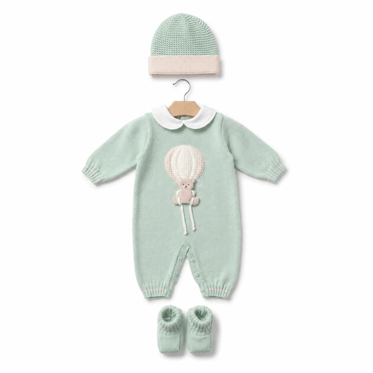 Set Nascita in Lana Mongolfiera Verde Lichene - Marlù
