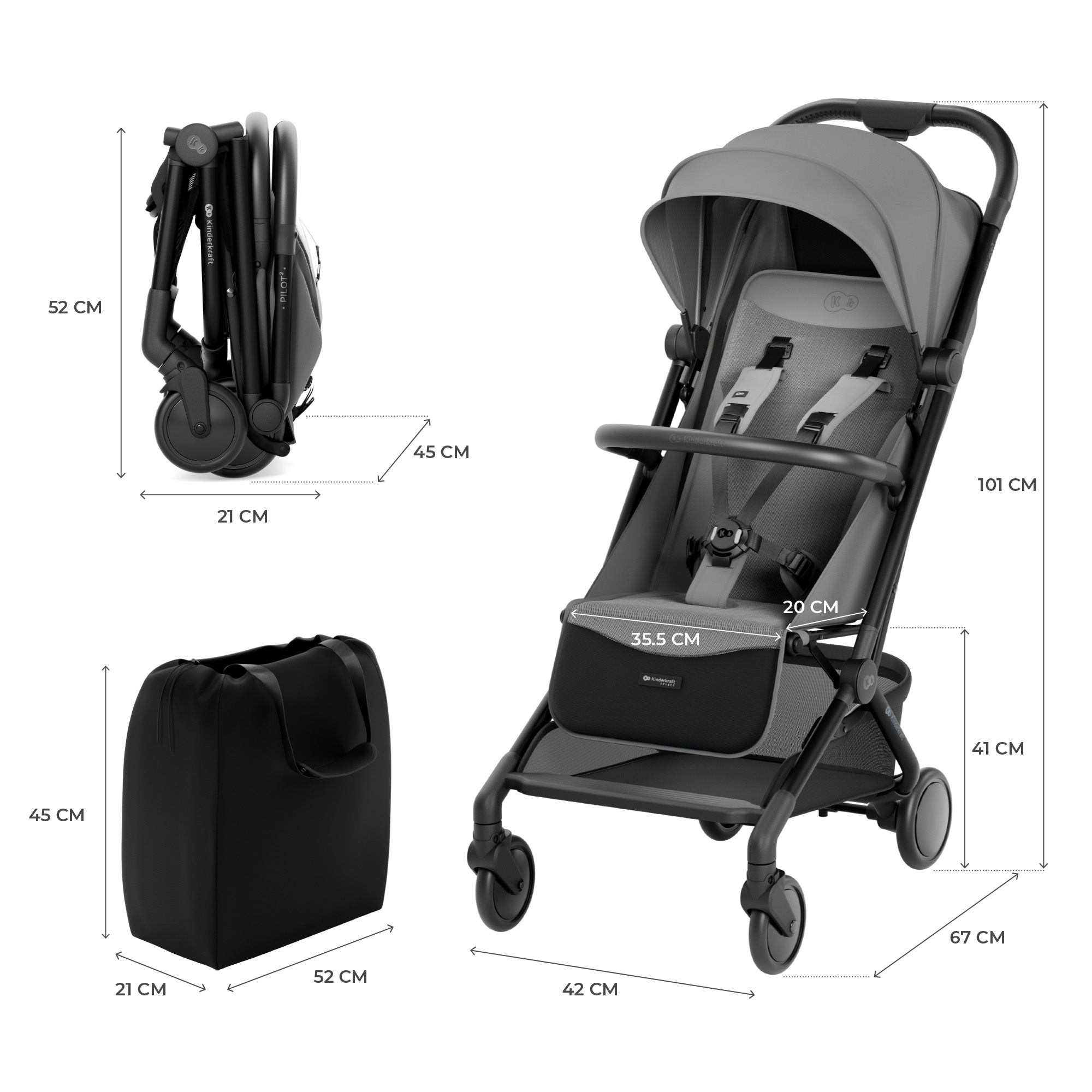 Passeggino per aereo PILOT 2 Grigio - Kinderkraft