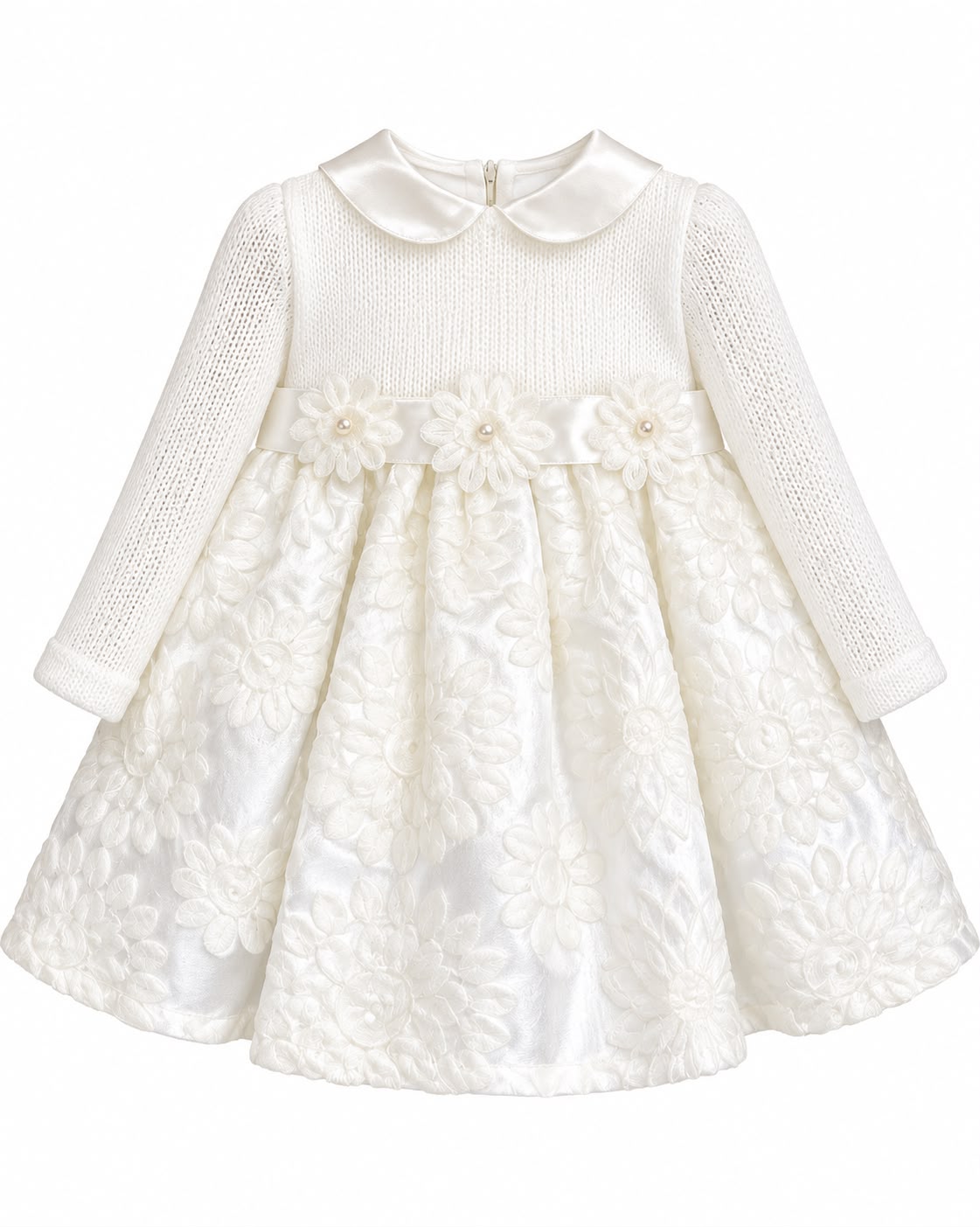 Vestitino Cerimonia in Lana con Fiori Ricamati - La Sartoria dei Piccoli