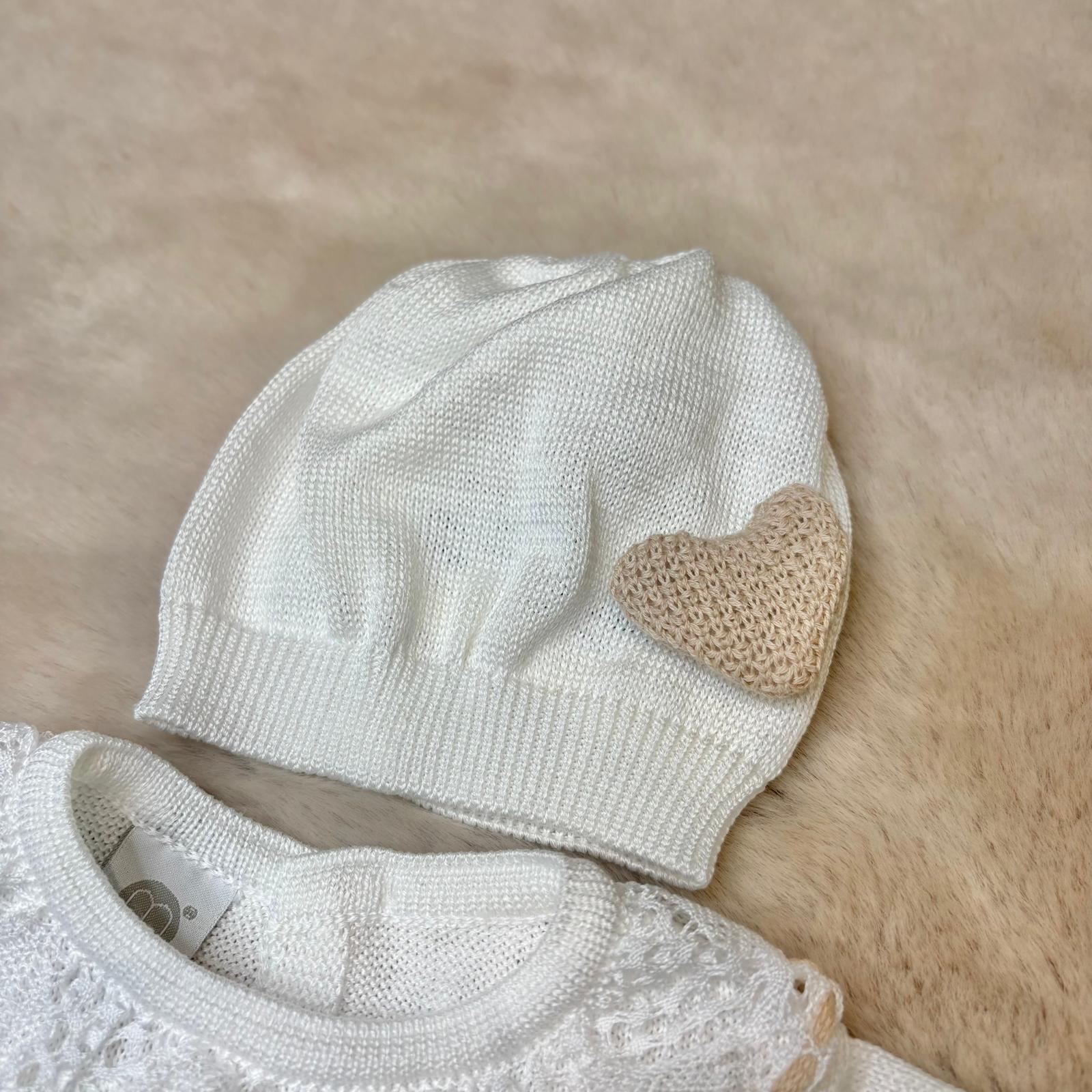 Completo 3pz beige e bianco cuori - Marlù