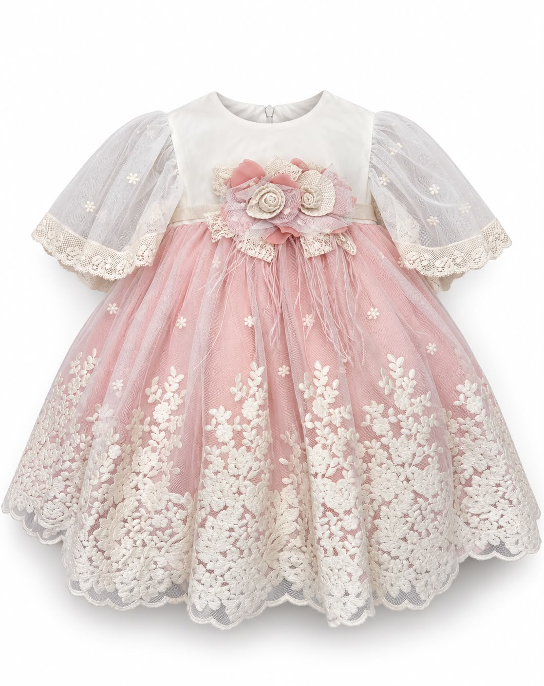 Vestitino Cerimonia Rosa Tulle e Pizzo con Cinturino - Marlù