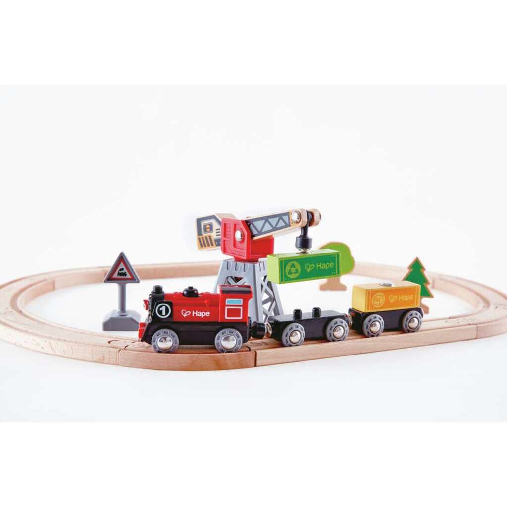Pista con locomotiva a batteria e gru - Hape