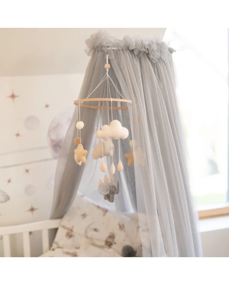Baldacchino in tulle per lettino + supporto incluso - Grigio - Waldin