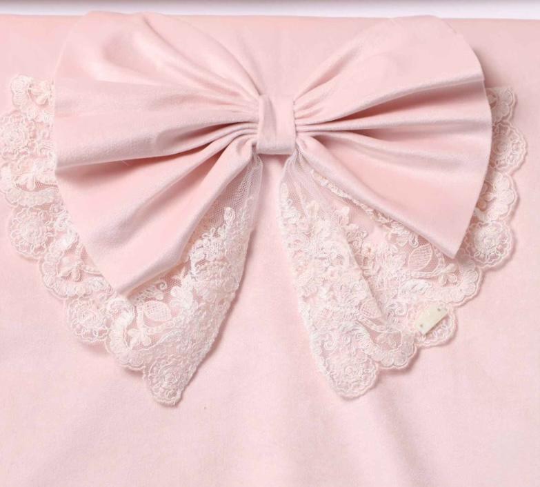 Copertina Rosa Velour con Fiocco e Pizzo Rebrodé - Marlù