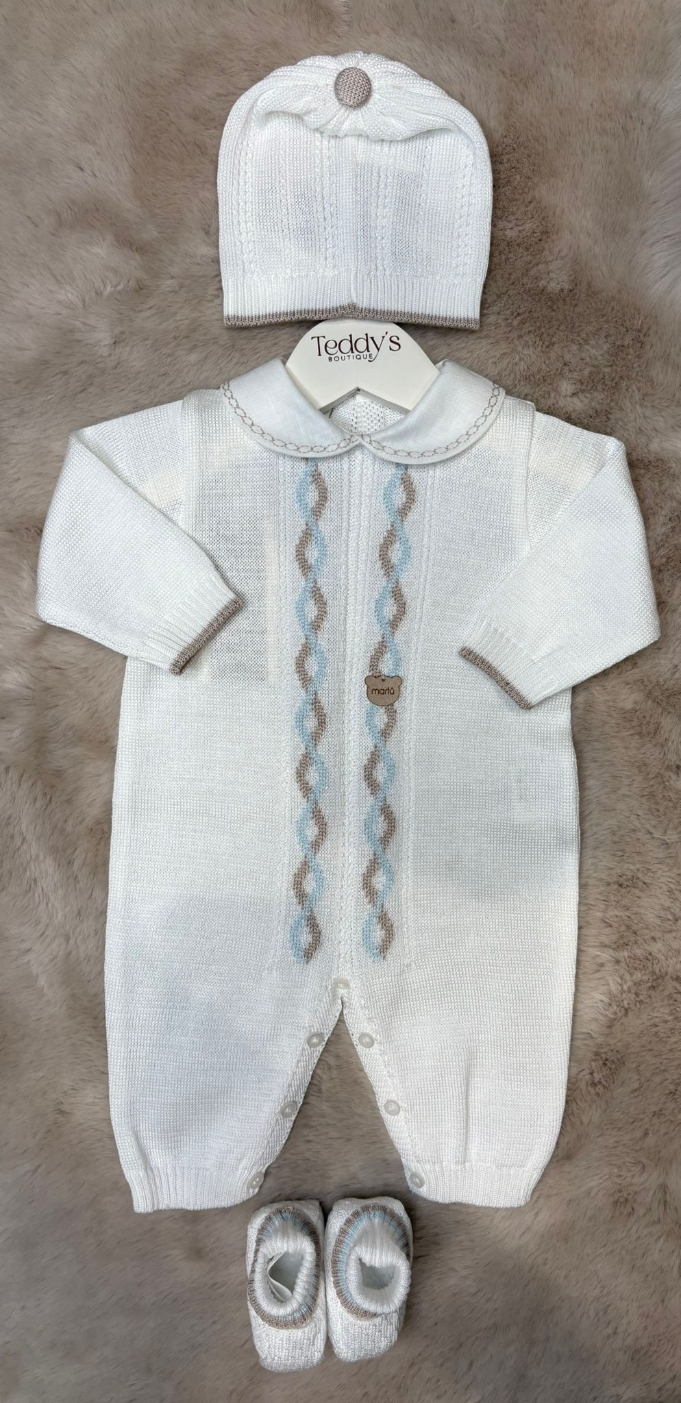 Completo in filo 3Pz azzurro e tortora - Marlù